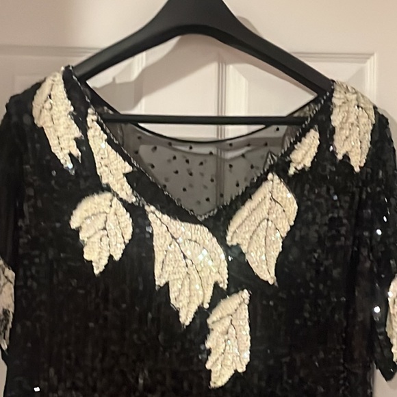 Vintage, 100% pure silk size 3X evening gown. Black and white. - Picture 10 of 16